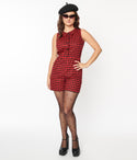 Elasticized Waistline Checkered Print Button Front Pocketed Cotton Romper