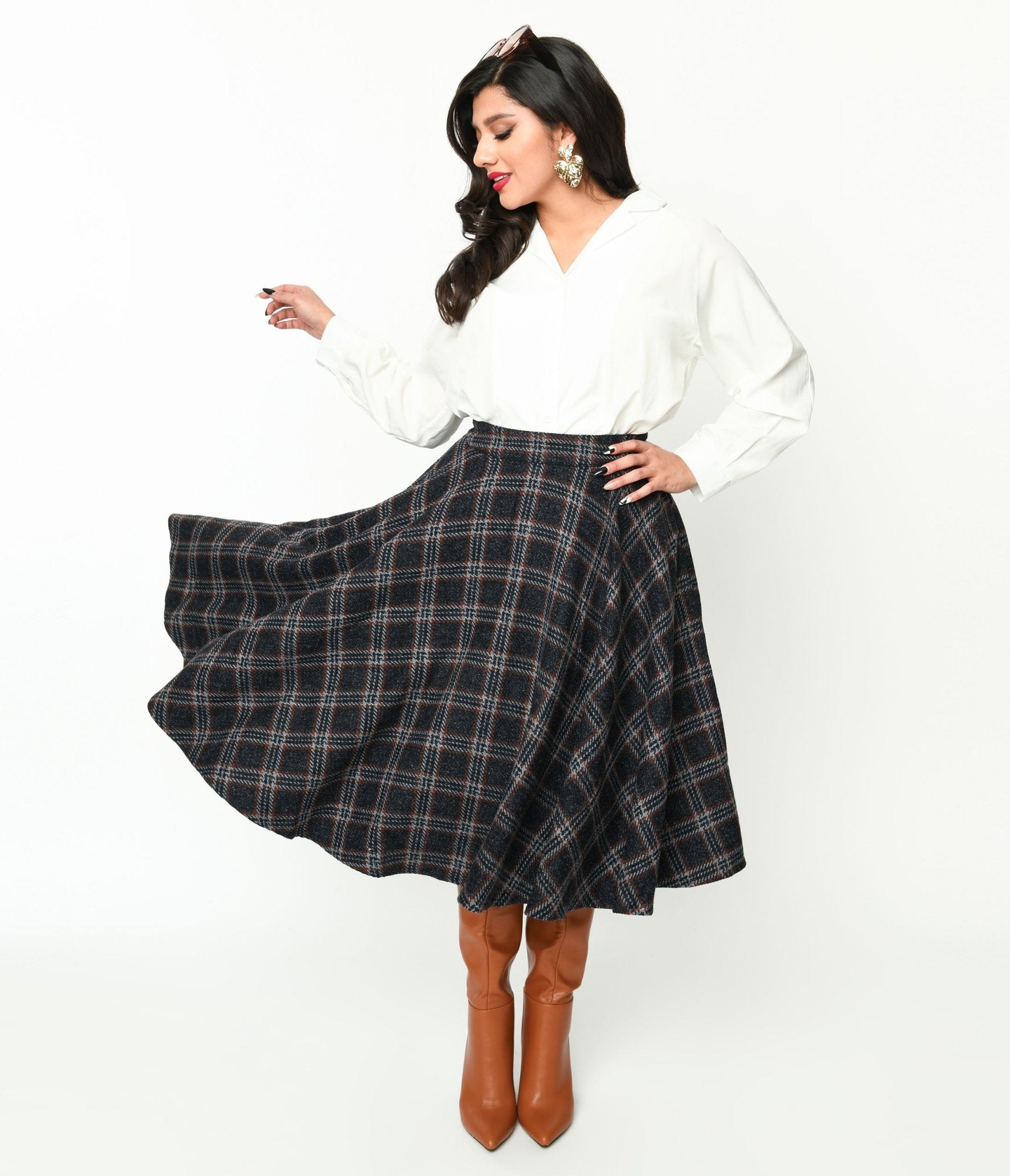 

Black & Red Check Plaid Swing Skirt