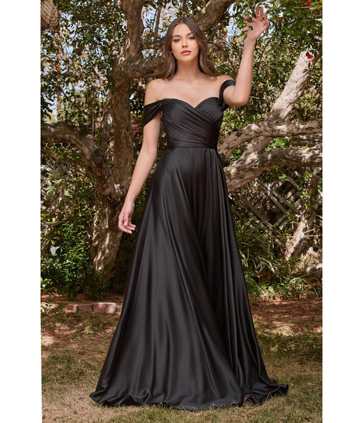 A-line Sweetheart Slit Gathered Satin Off the Shoulder Bridesmaid Dress