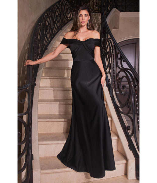 A-line Off the Shoulder Vintage Straight Neck Satin Prom Dress