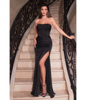 Strapless Floor Length Sweetheart Slit Pleated Ruched Corset Waistline Satin Sheath Sheath Dress/Evening Dress