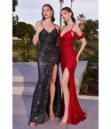 V-neck Slit Open-Back Sequined Sheath Fall Cold Shoulder Sleeves Spaghetti Strap Sheath Dress/Bridesmaid Dress