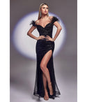 Sweetheart Gathered Slit Sequined Off the Shoulder Prom Dress