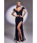 Off the Shoulder Sequined Gathered Slit Sweetheart Prom Dress