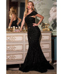 Off the Shoulder One Shoulder Sequined Mermaid Prom Dress with a Brush/Sweep Train