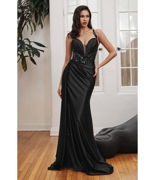 Sophisticated Satin Floor Length Short Fitted Illusion Open-Back Sheer Slit Sleeveless Sweetheart Corset Waistline Dress with a Brush/Sweep Train With a Sash