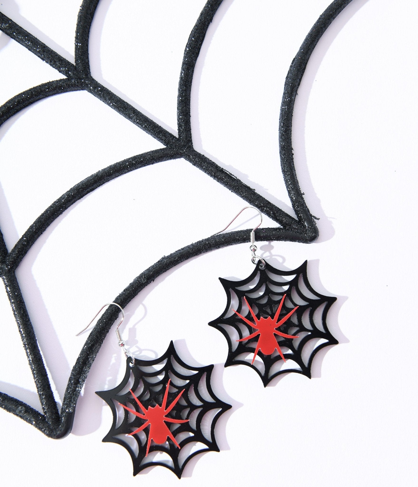 

Black Spider Web Drop Earrings