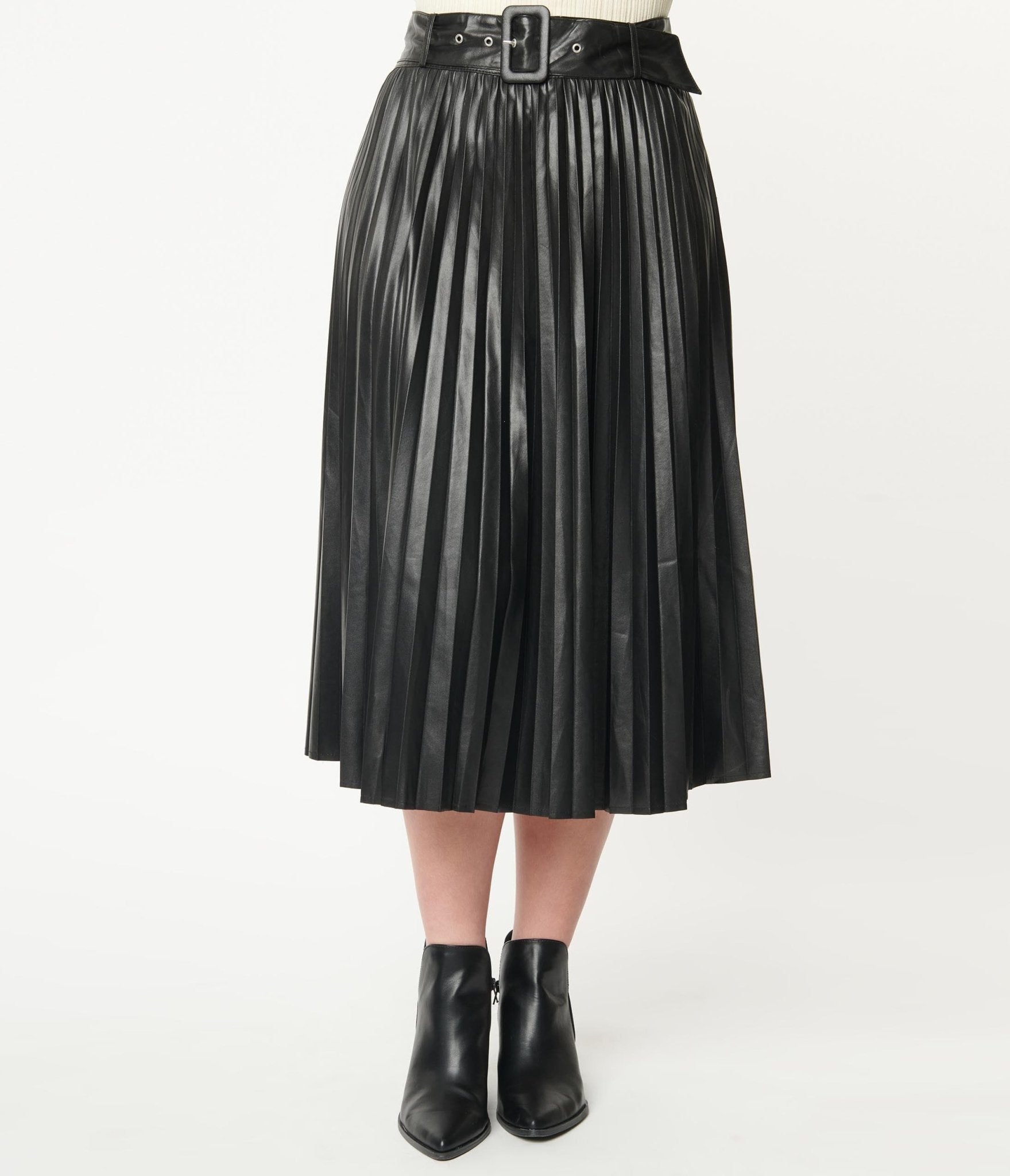 Noreiga Vegan Leather Mid-Length Skirt Black