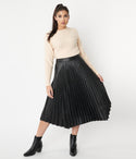 Vegan Leather Pleated Midi Skirt