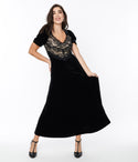 V-neck Puff Sleeves Sleeves Short Maxi Dress