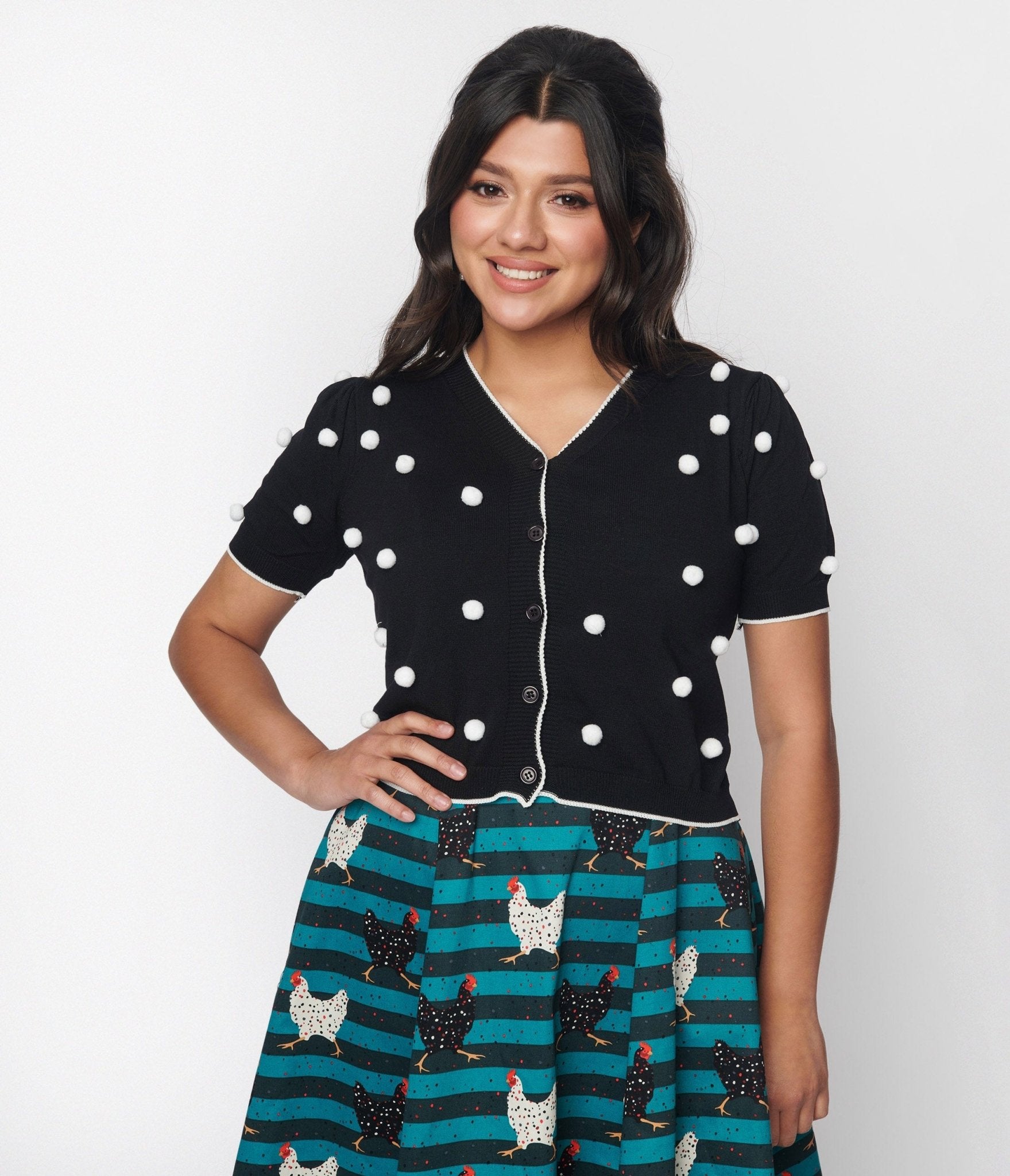 

Black & White 3D Polka Dot Cropped Cardigan