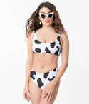 Black & Cow Print Two Piece Swimsuit