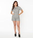 Button Front Pocketed Elasticized Waistline Cotton Checkered Gingham Print Romper