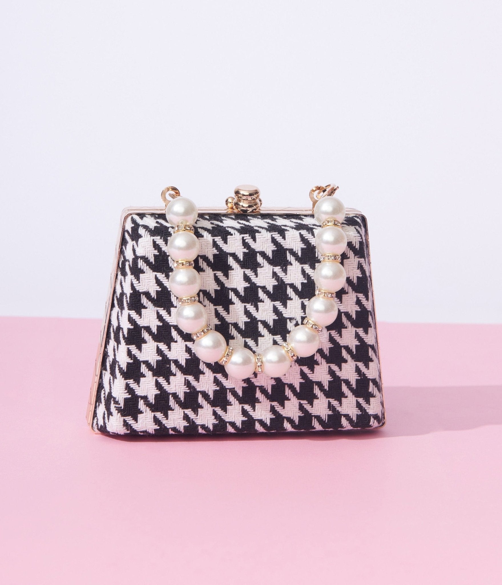 

Black & White Houndstooth Pearl Mini Handbag