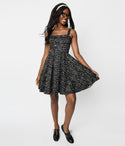 Sweetheart General Print Back Zipper Self Tie Fitted Pocketed Fit-and-Flare Dress