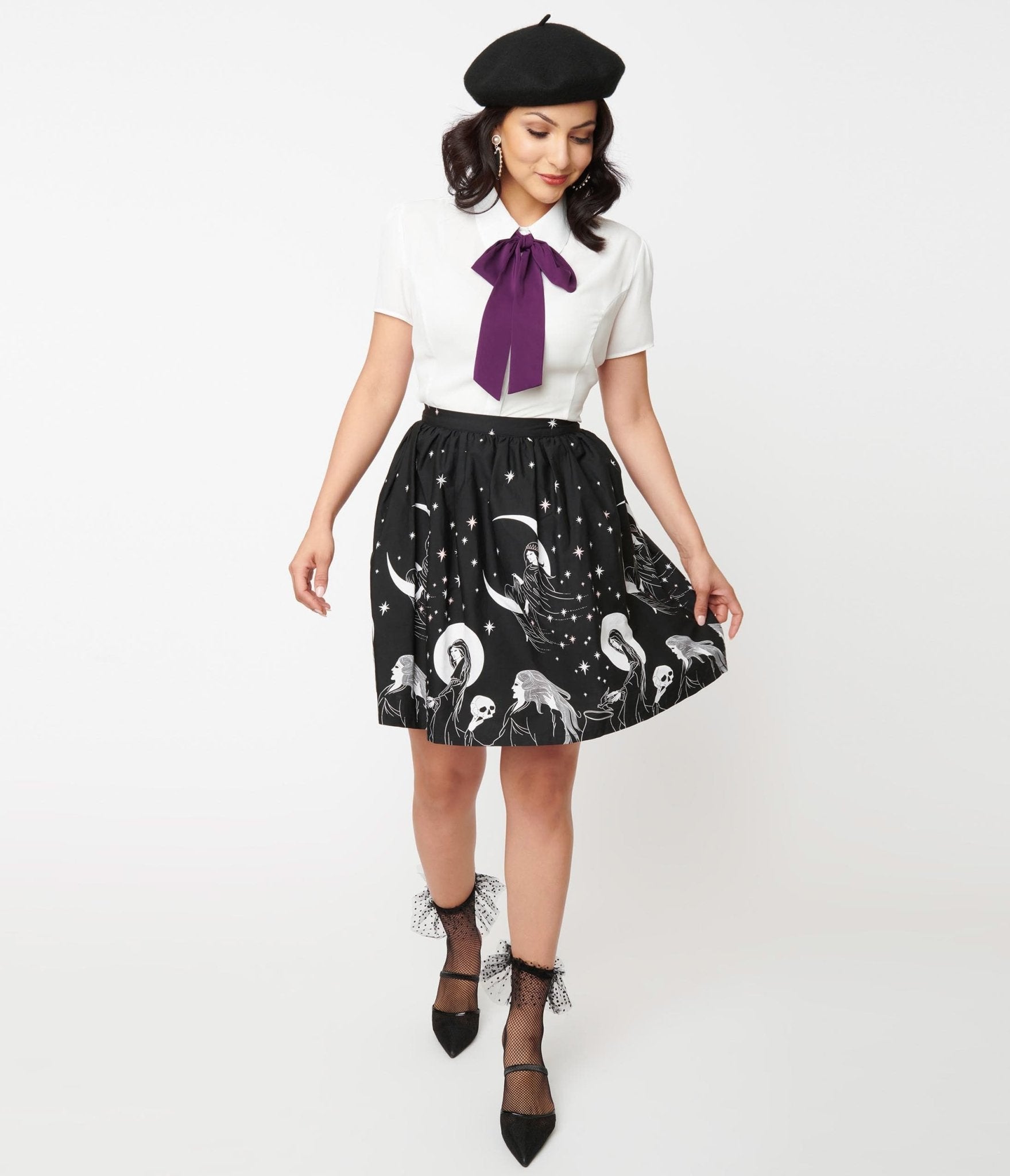 

Black & White Moon Child Print Flare Skirt