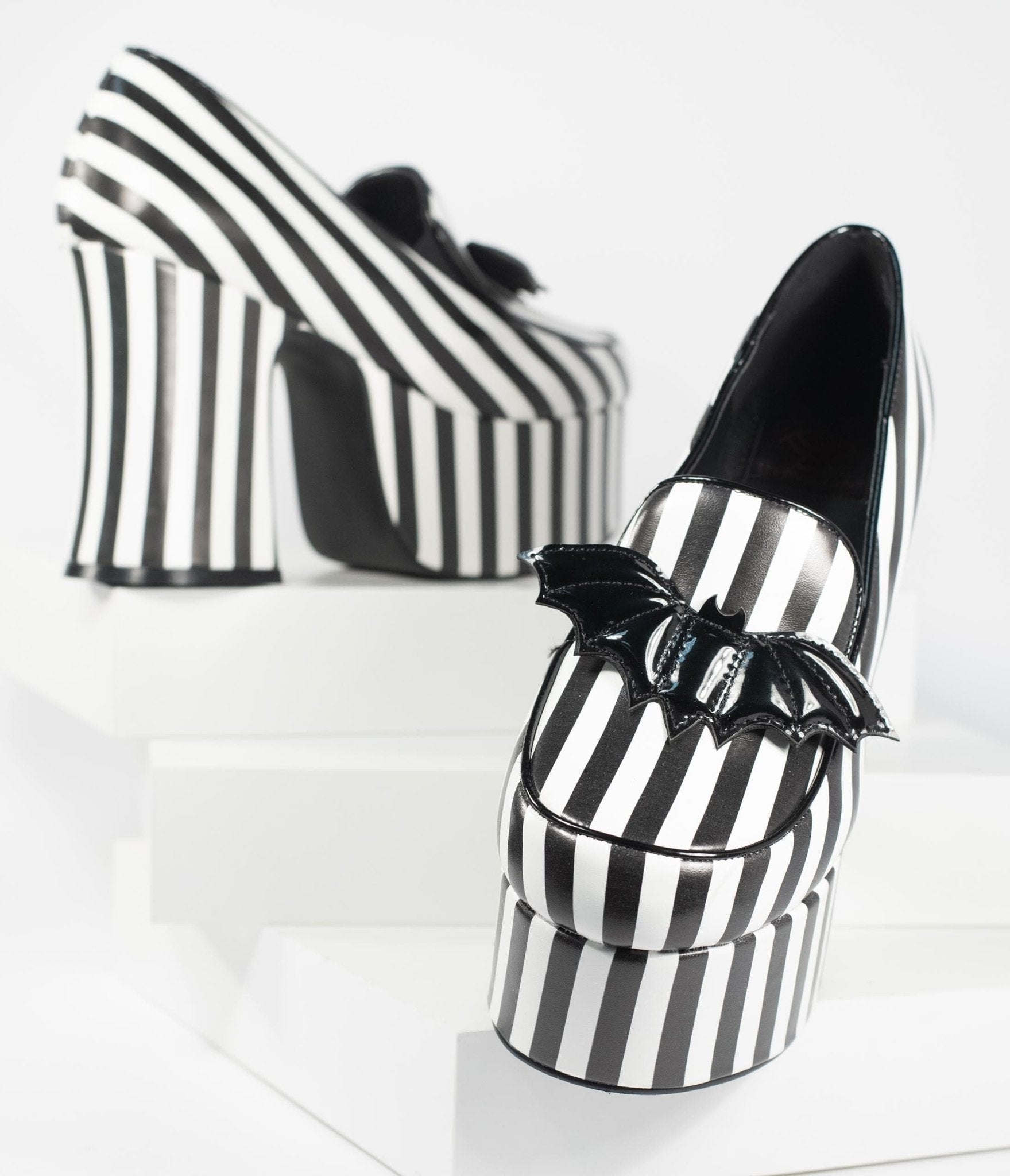 

Black & White Stripe Vegan Leather Banshee Platform Heels