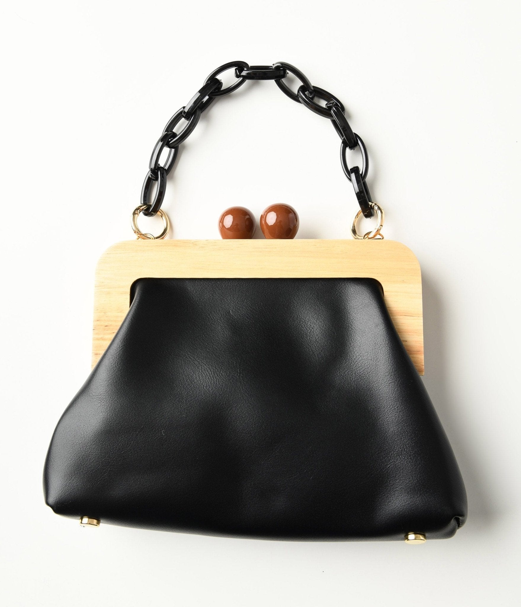 

Black & Wood Leatherette Handbag