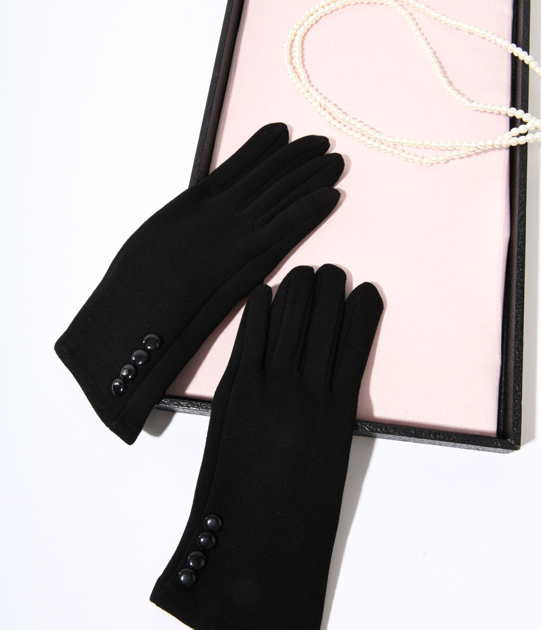 

Black Wrist Length Buttons Texting Gloves