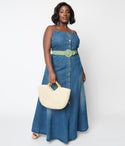 Scoop Neck Denim Spaghetti Strap Button Front Maxi Dress