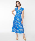 V-neck Collared Short Sleeves Sleeves Fitted Dots Print Midi Dress