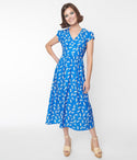 V-neck Short Sleeves Sleeves Dots Print Fitted Collared Midi Dress