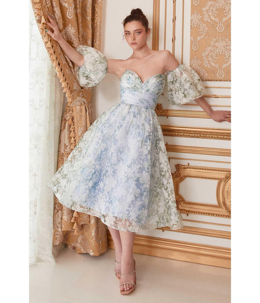 A-line Strapless Empire Waistline Floral Print Sweetheart Lace-Up Tea Length Bridesmaid Dress/Prom Dress