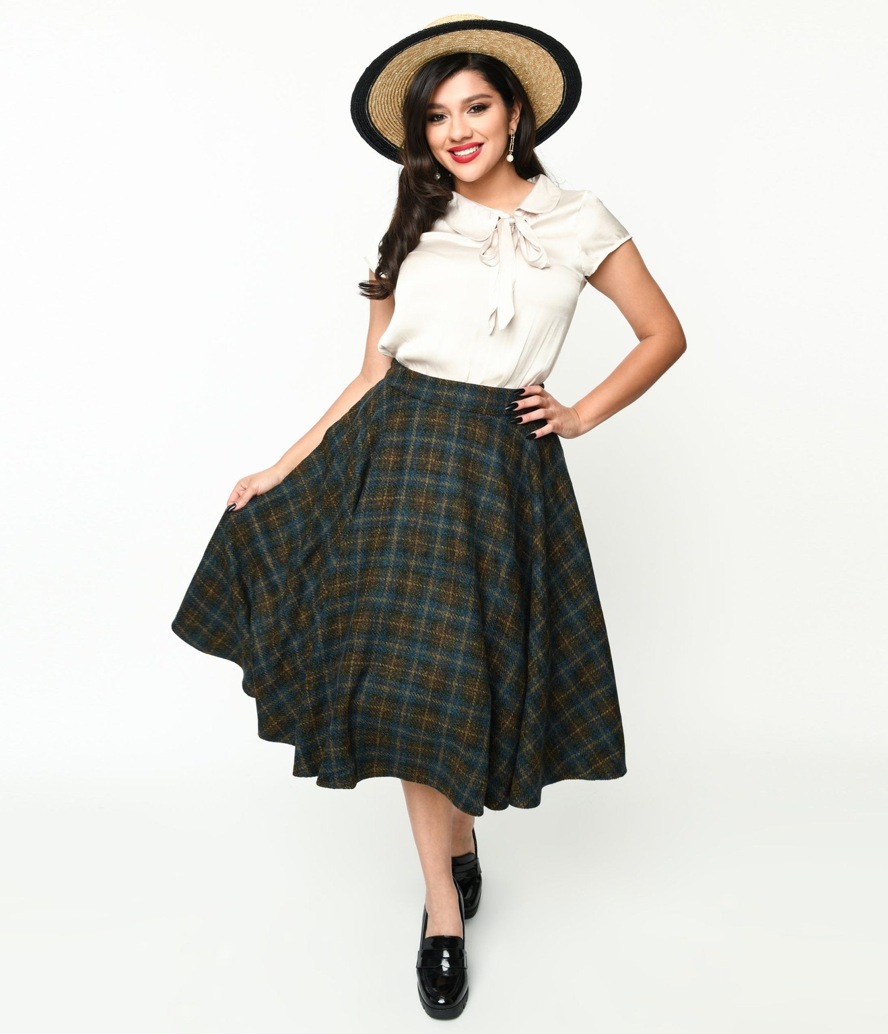 

Blue & Green Check Plaid Swing Skirt