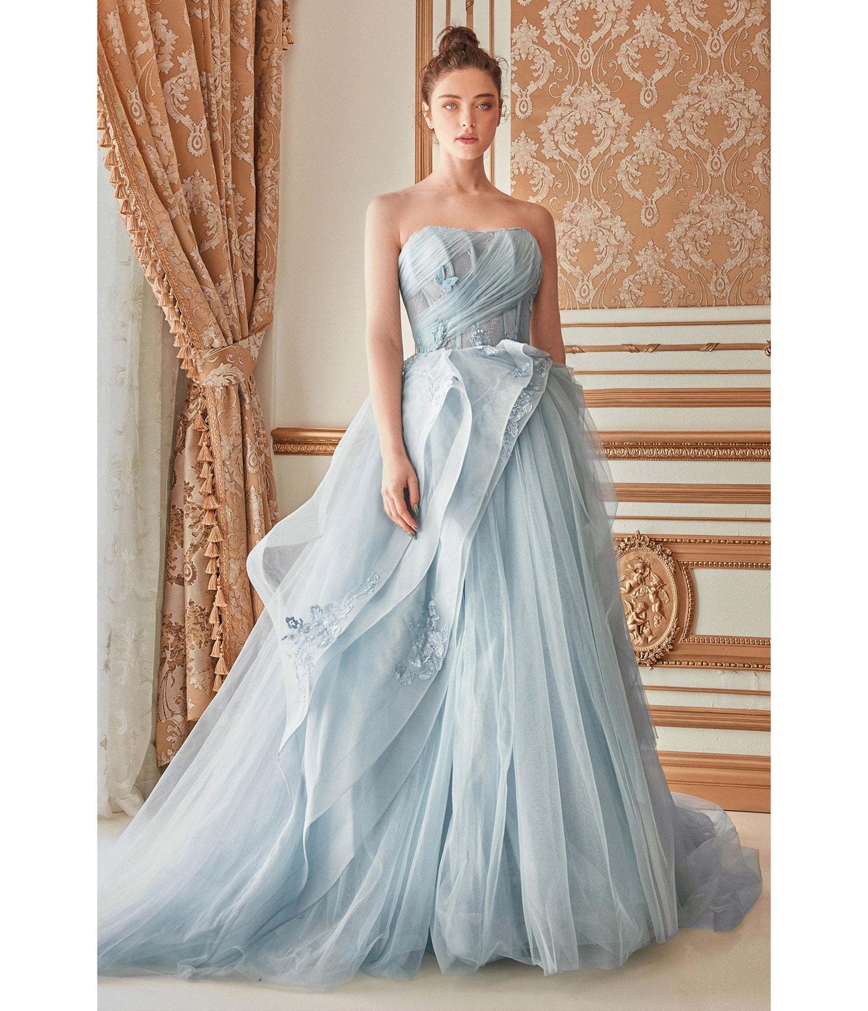 

Cinderella Divine Blue Monarch Butterfly Embellished Tulle Evening Gown