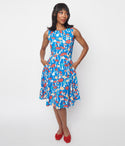 Crepe General Print Sleeveless Scoop Neck Self Tie Fitted Back Zipper Pocketed Fit-and-Flare Dress