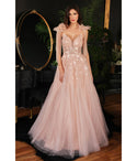 A-line Plunging Neck Tulle Ball Gown Prom Dress With a Bow(s)