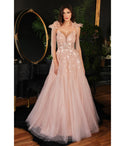 A-line Tulle Plunging Neck Ball Gown Prom Dress With a Bow(s)