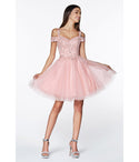 A-line Glittering Applique Beaded Short Cold Shoulder Sleeves Sweetheart Homecoming Dress