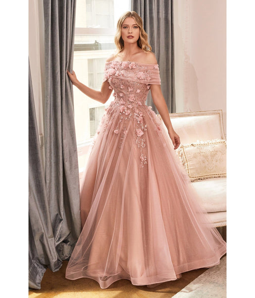 Floral Print Tulle Off the Shoulder Glittering Applique Sweetheart Ball Gown Bridesmaid Dress