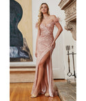 Sweetheart Off the Shoulder Gathered Slit Sequined Prom Dress