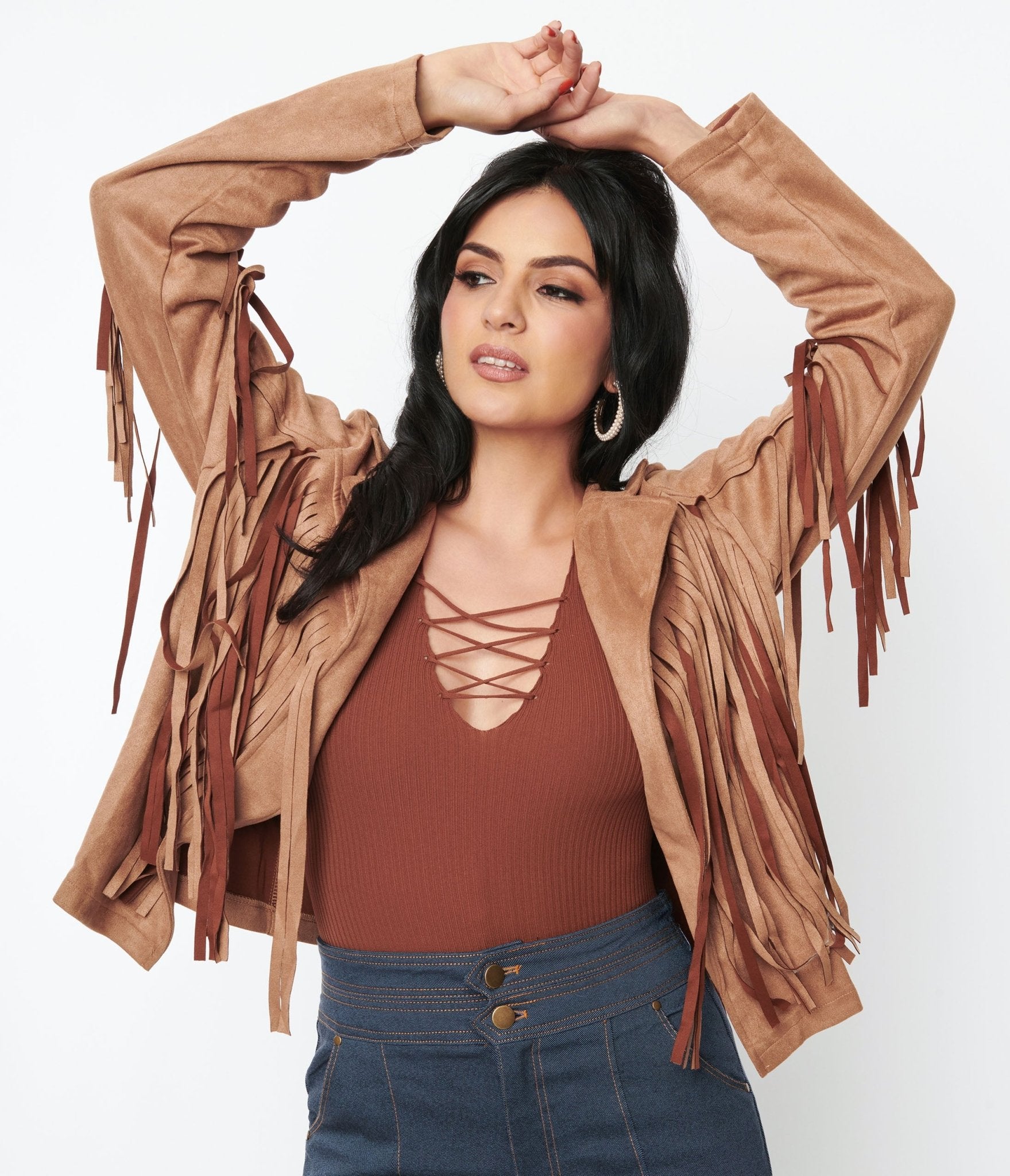 

Brown Faux Suede Fringe Jacket