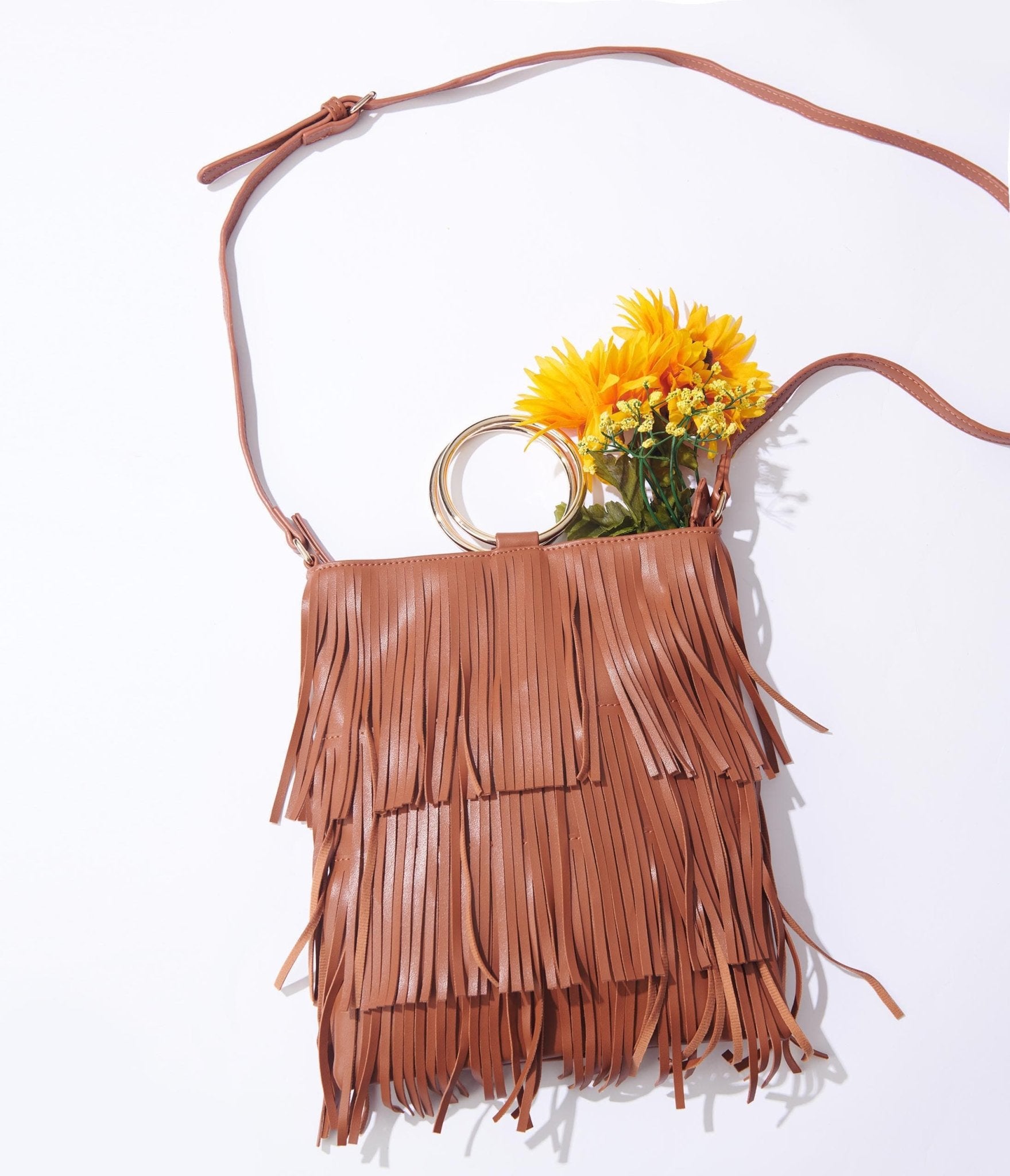 

Brown Fringe Leatherette Handbag