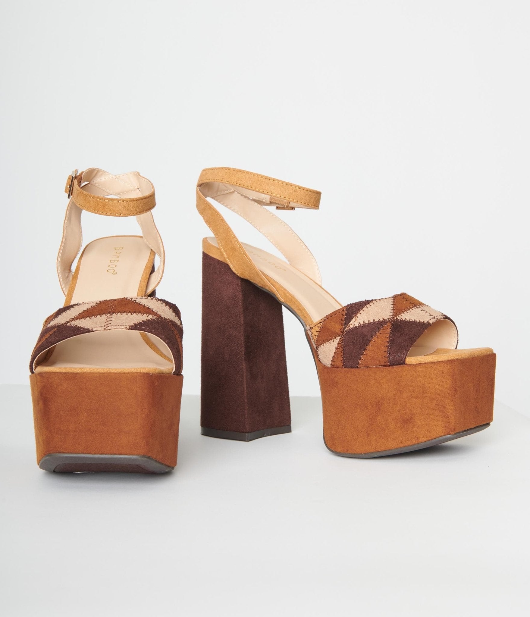 

Brown Patchwork Platform Heel Sandals