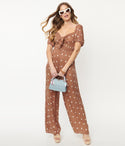 Polka Dots Print Wrap Empire Waistline Short Sleeves Sleeves Smocked Jumpsuit