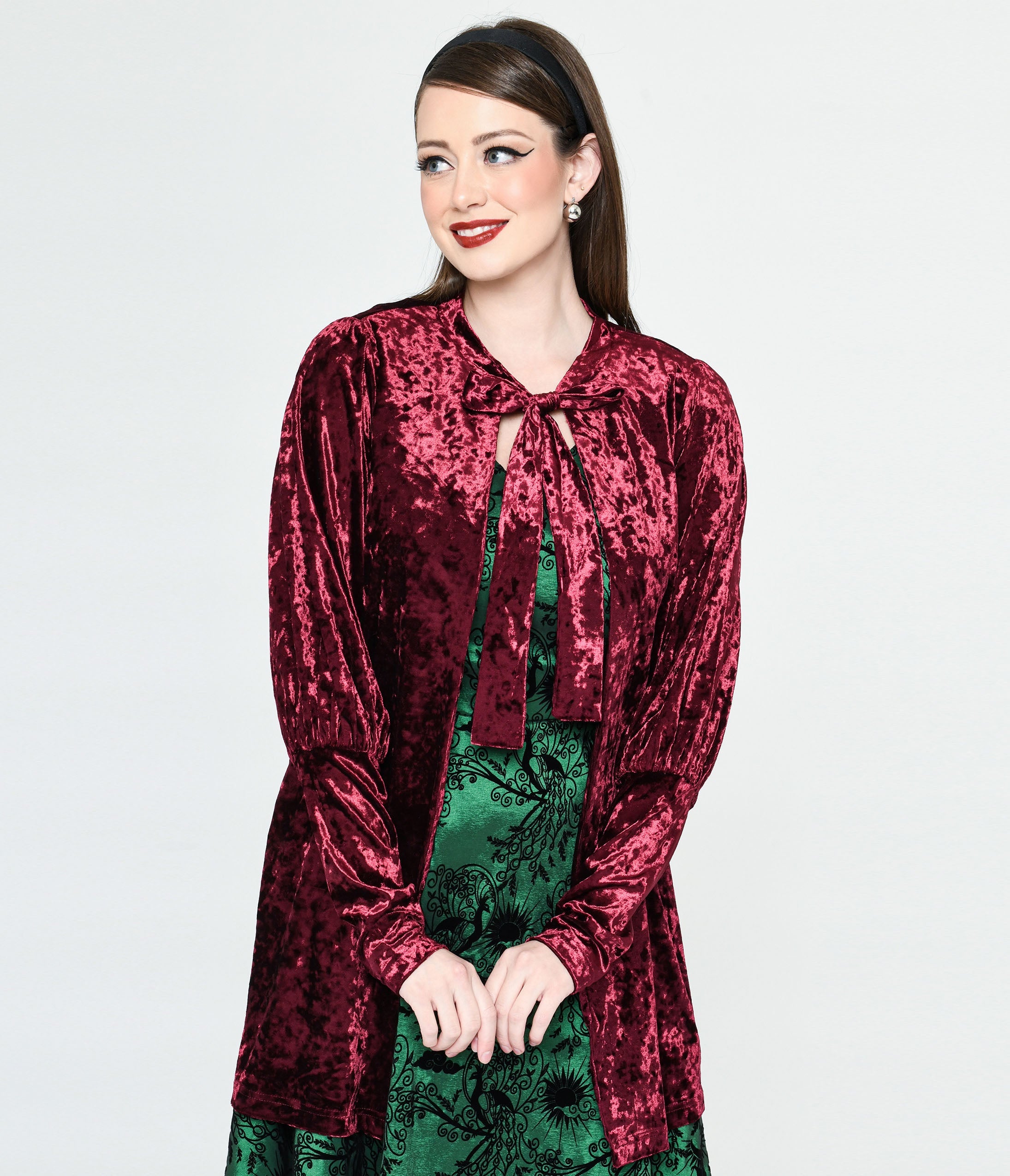 

Burgundy Crushed Velvet Hellfire Cardigan