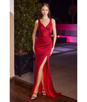 V-neck Satin Sleeveless Glittering Faux Wrap Bridesmaid Dress