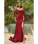 Jersey Off the Shoulder Slit Ruched Mermaid Prom Dress