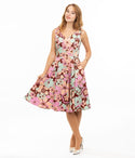 V-neck Swing-Skirt Pocketed Back Zipper Fitted Floral Print Dress