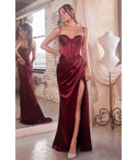 Slit Open-Back Fitted Satin Sweetheart Floor Length Sleeveless Spaghetti Strap Corset Waistline Evening Dress with a Brush/Sweep Train