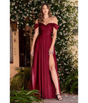 A-line Off the Shoulder Slit Gathered Satin Sweetheart Bridesmaid Dress