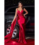 Sophisticated Satin Sleeveless Corset Waistline Sweetheart Illusion Sheer Open-Back Slit Fitted Floor Length Short Dress with a Brush/Sweep Train With a Sash