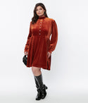 Velvet Back Zipper Pocketed Fitted Turtleneck Fit-and-Flare Dress