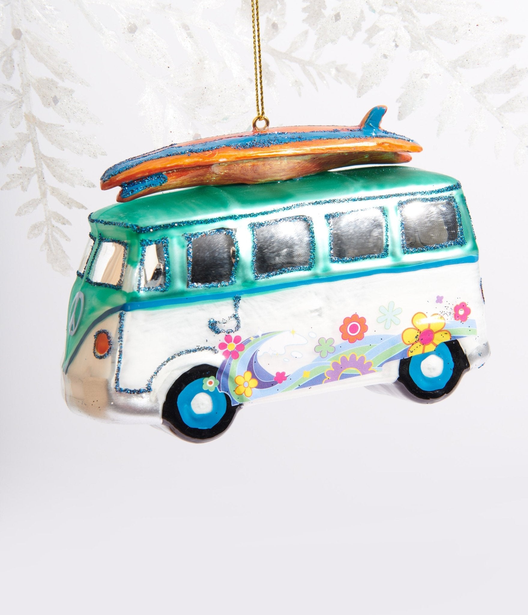 

California Hippie Surf Van Glass Ornament