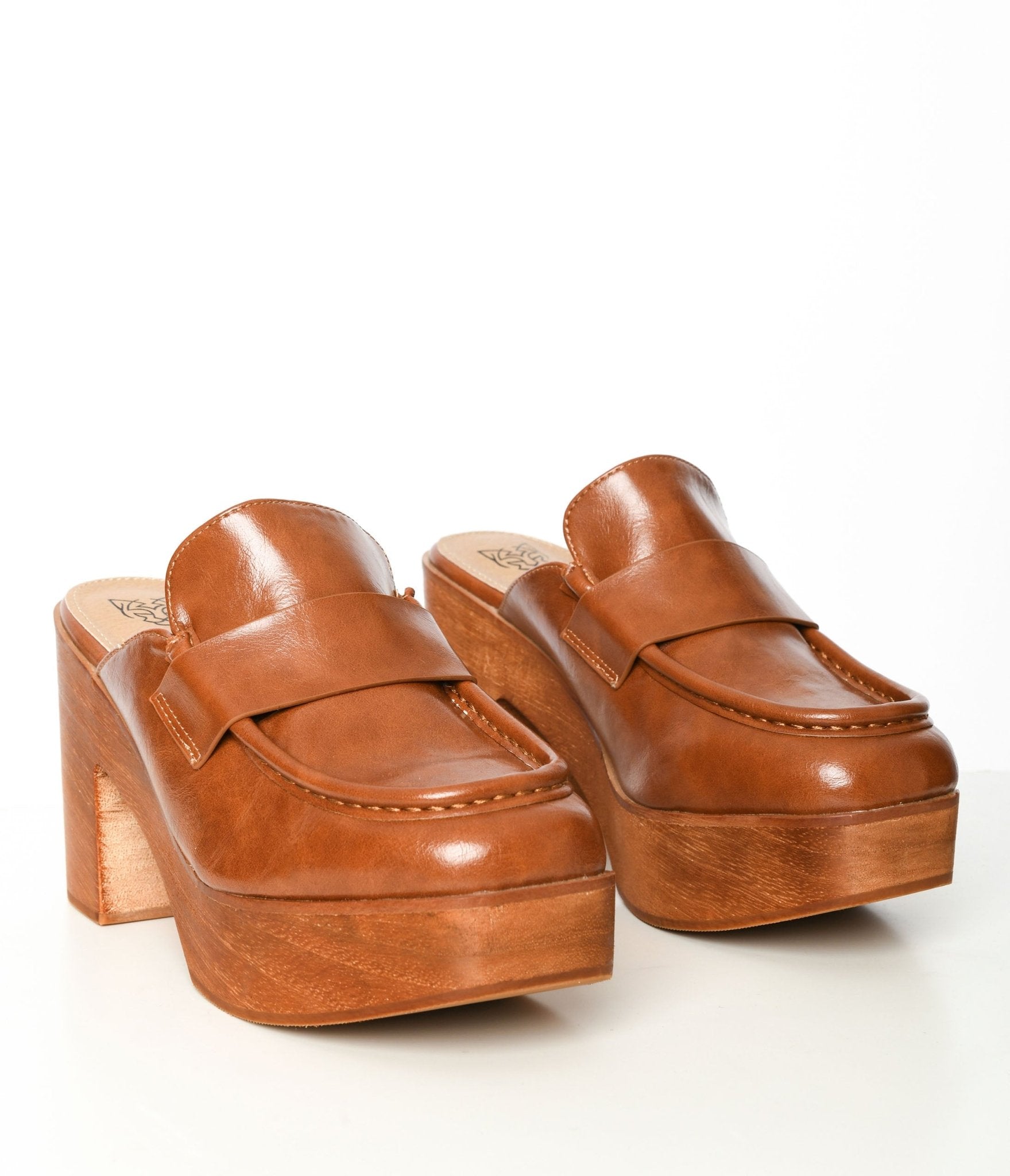 

1970S Camel Brown Platform Loafer Clogs