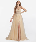 A-line Corset Waistline Open-Back Slit Gathered Tulle Ball Gown Evening Dress/Prom Dress